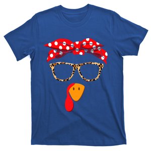 Turkey Face With Leopard Glasses Thanksgiving Gift T-Shirt