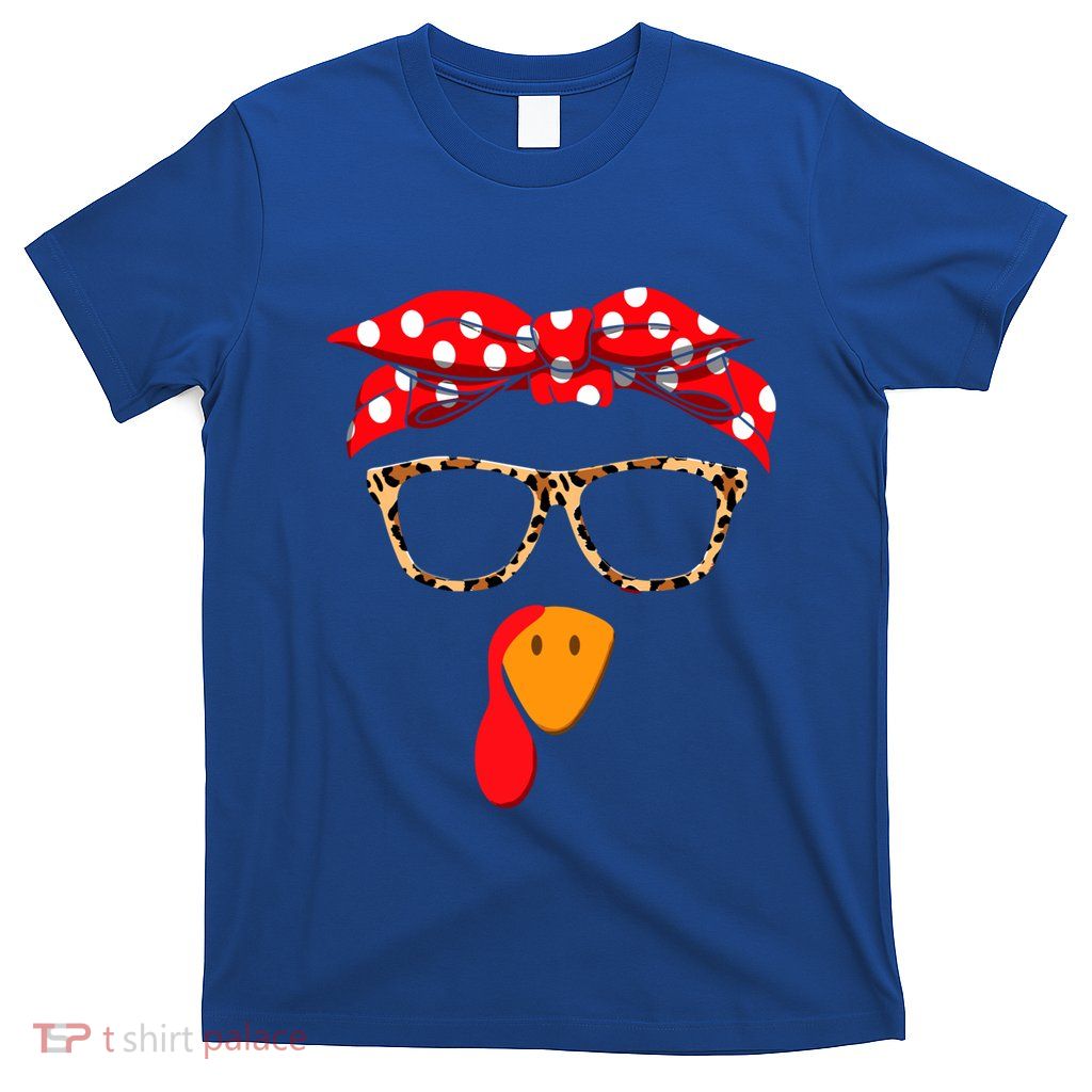 Turkey Face With Leopard Glasses Thanksgiving Gift T-Shirt