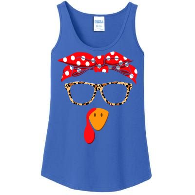 Turkey Face With Leopard Glasses Thanksgiving Gift Ladies Essential Tank