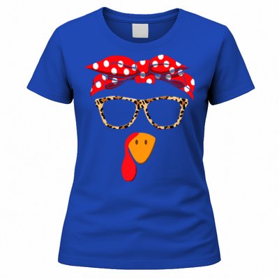 Turkey Face With Leopard Glasses Thanksgiving Gift Women's T-Shirt