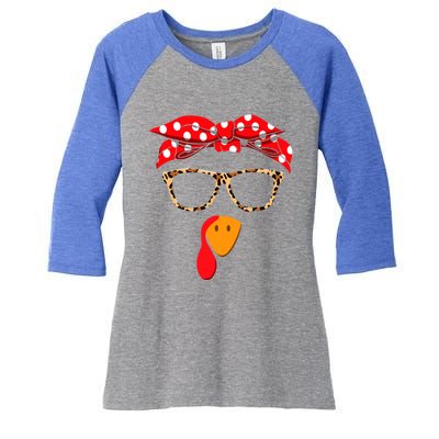 Turkey Face With Leopard Glasses Thanksgiving Gift Women's Tri-Blend 3/4-Sleeve Raglan Shirt