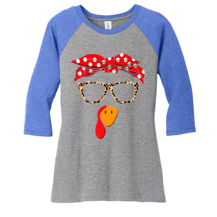 Turkey Face With Leopard Glasses Thanksgiving Gift Women's Tri-Blend 3/4-Sleeve Raglan Shirt