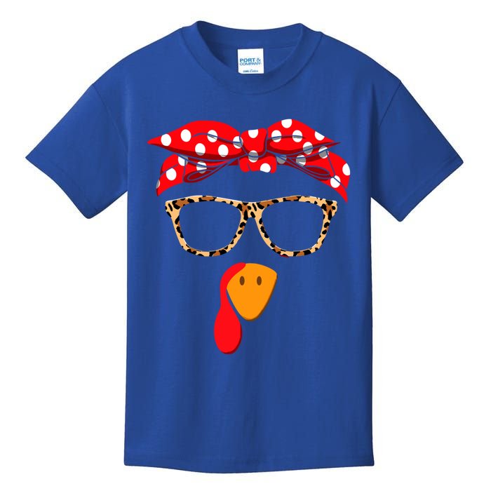 Turkey Face With Leopard Glasses Thanksgiving Gift Kids T-Shirt