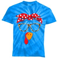 Turkey Face With Leopard Glasses Thanksgiving Gift Kids Tie-Dye T-Shirt