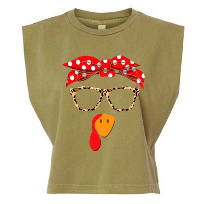 Turkey Face With Leopard Glasses Thanksgiving Gift Garment-Dyed Women's Muscle Tee