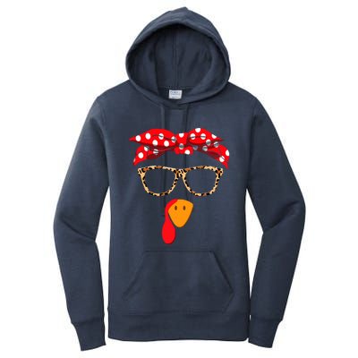 Turkey Face With Leopard Glasses Thanksgiving Gift Women's Pullover Hoodie