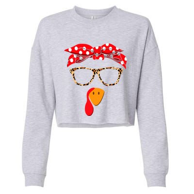 Turkey Face With Leopard Glasses Thanksgiving Gift Cropped Pullover Crew