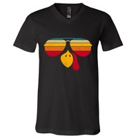 Turkey Face With Retro Sunglass V-Neck T-Shirt