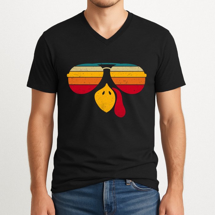 Turkey Face With Retro Sunglass V-Neck T-Shirt