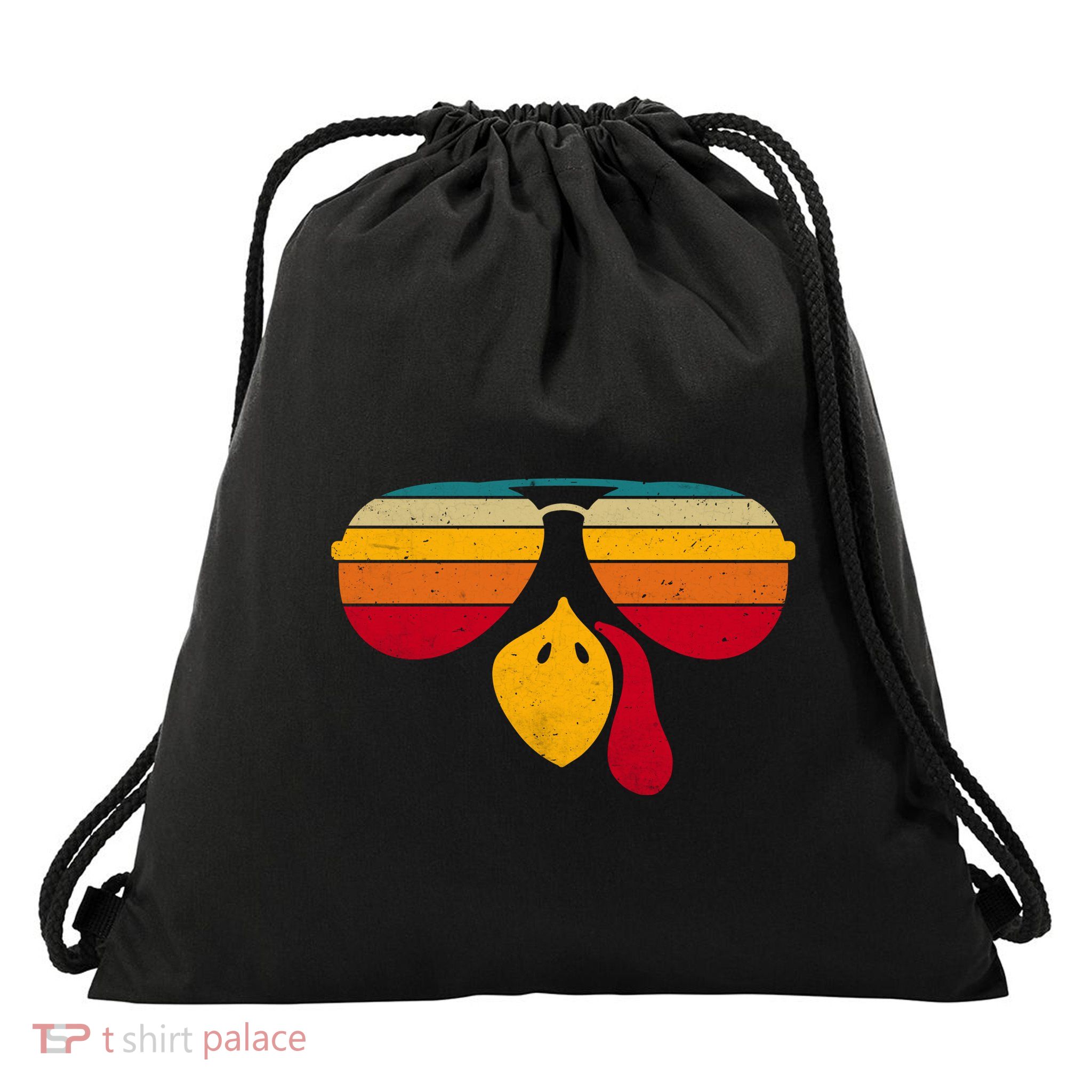 Turkey Face With Retro Sunglass Drawstring Bag