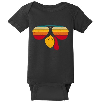 Turkey Face With Retro Sunglass Baby Bodysuit