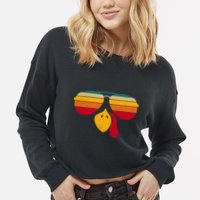 Turkey Face With Retro Sunglass Cropped Pullover Crew