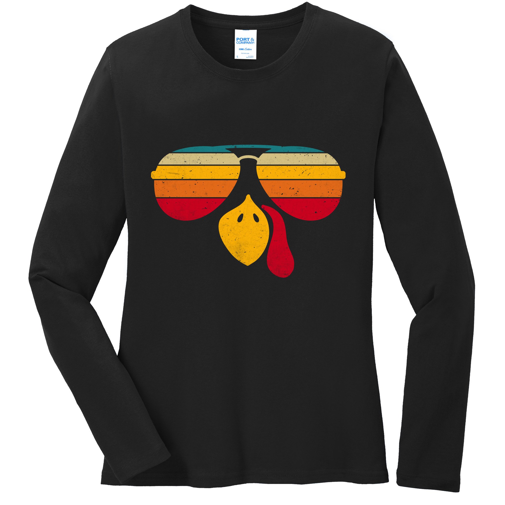 Turkey Face With Retro Sunglass Ladies Long Sleeve Shirt