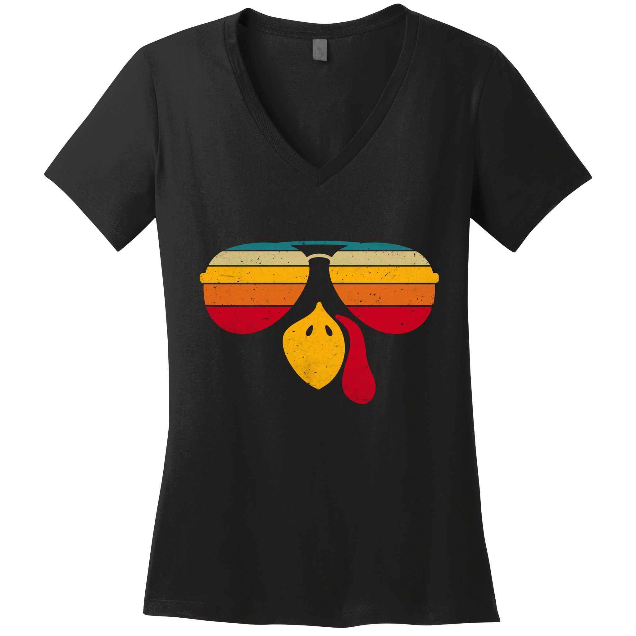 Turkey Face With Retro Sunglass Women's V-Neck T-Shirt