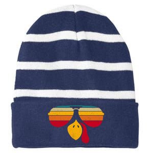 Turkey Face With Retro Sunglass Striped Beanie with Solid Band