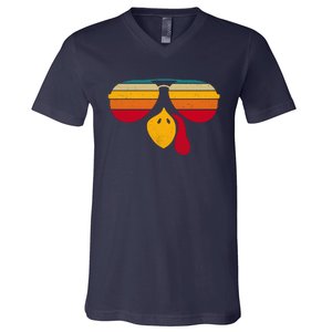 Turkey Face With Retro Sunglass V-Neck T-Shirt