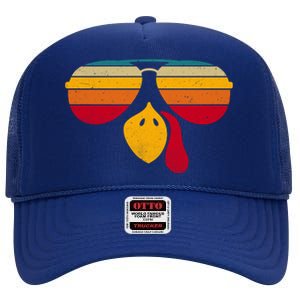 Turkey Face With Retro Sunglass High Crown Mesh Back Trucker Hat