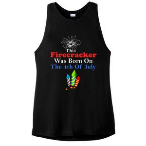 This Firecracker Was Born On The 4th Of July Birthday Usa Us Gift Ladies PosiCharge Tri-Blend Wicking Tank