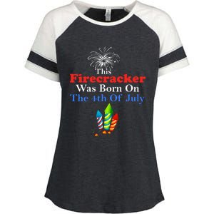 This Firecracker Was Born On The 4th Of July Birthday Usa Us Gift Enza Ladies Jersey Colorblock Tee