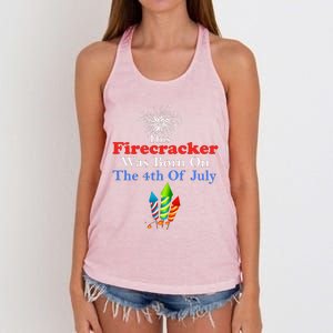 This Firecracker Was Born On The 4th Of July Birthday Usa Us Gift Women's Knotted Racerback Tank