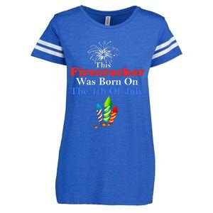 This Firecracker Was Born On The 4th Of July Birthday Usa Us Gift Enza Ladies Jersey Football T-Shirt