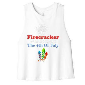 This Firecracker Was Born On The 4th Of July Birthday Usa Us Gift Women's Racerback Cropped Tank