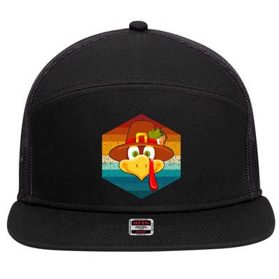 Turkey Face With Retro Vintage Background For Thanksgiving  7 Panel Mesh Trucker Snapback Hat