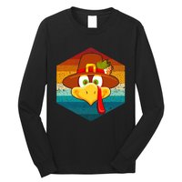 Turkey Face With Retro Vintage Background For Thanksgiving  Long Sleeve Shirt