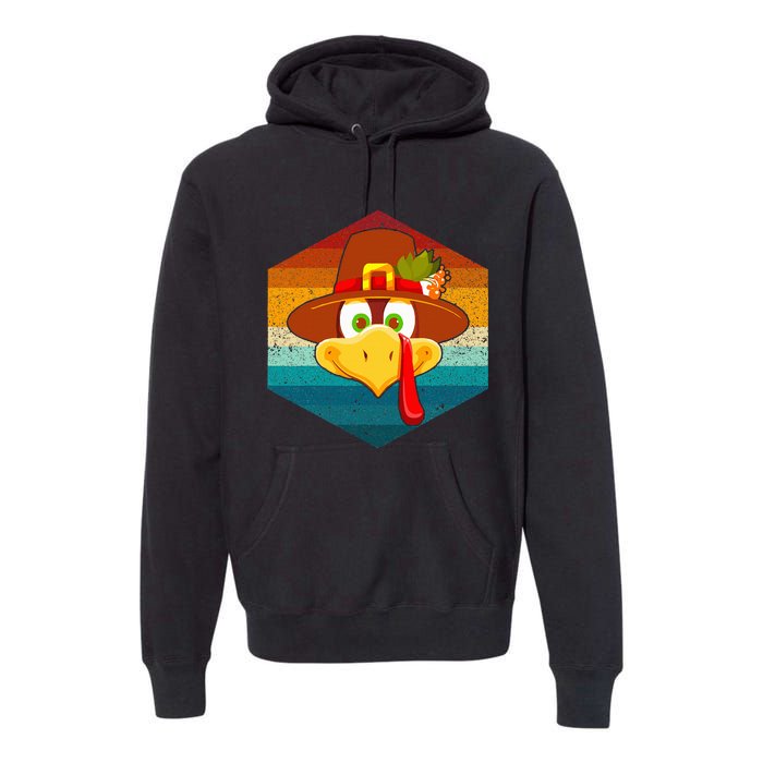 Turkey Face With Retro Vintage Background For Thanksgiving  Premium Hoodie