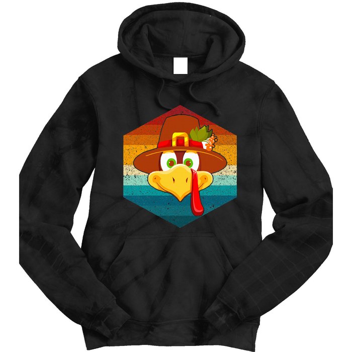 Turkey Face With Retro Vintage Background For Thanksgiving  Tie Dye Hoodie