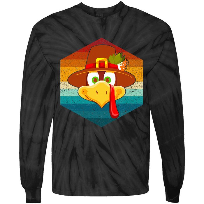 Turkey Face With Retro Vintage Background For Thanksgiving  Tie-Dye Long Sleeve Shirt