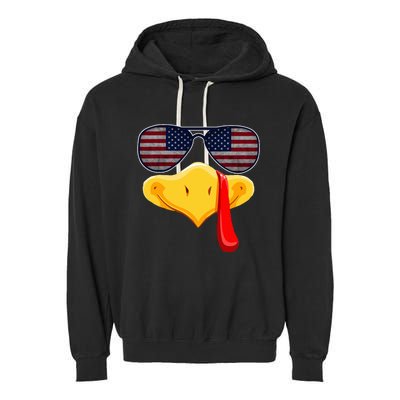 Turkey Face with Glasses Vintage Usa Flag for Thanksgiving  Garment-Dyed Fleece Hoodie