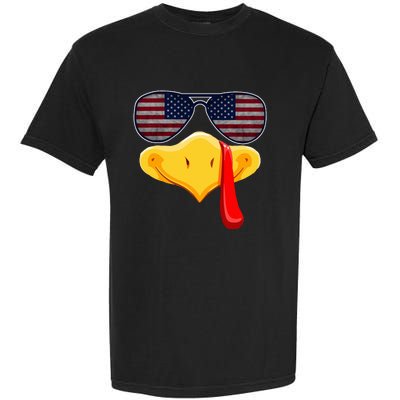 Turkey Face with Glasses Vintage Usa Flag for Thanksgiving  Garment-Dyed Heavyweight T-Shirt