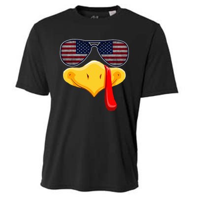 Turkey Face with Glasses Vintage Usa Flag for Thanksgiving  Cooling Performance Crew T-Shirt