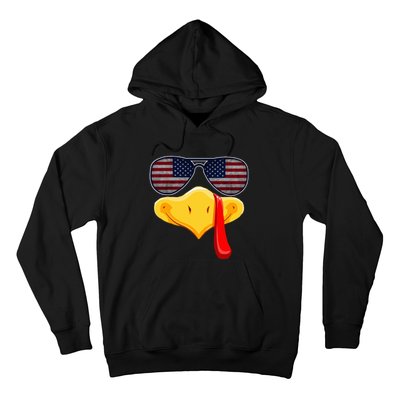 Turkey Face with Glasses Vintage Usa Flag for Thanksgiving  Hoodie