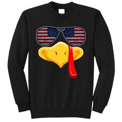 Turkey Face with Glasses Vintage Usa Flag for Thanksgiving  Sweatshirt