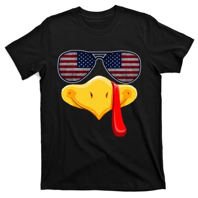 Turkey Face with Glasses Vintage Usa Flag for Thanksgiving  T-Shirt