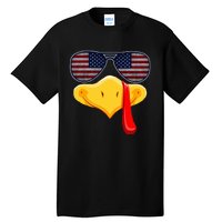 Turkey Face with Glasses Vintage Usa Flag for Thanksgiving  Tall T-Shirt