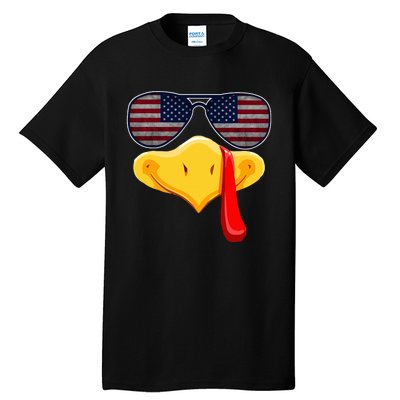 Turkey Face with Glasses Vintage Usa Flag for Thanksgiving  Tall T-Shirt