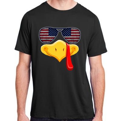 Turkey Face with Glasses Vintage Usa Flag for Thanksgiving  Adult ChromaSoft Performance T-Shirt