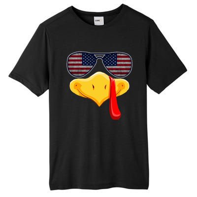 Turkey Face with Glasses Vintage Usa Flag for Thanksgiving  Tall Fusion ChromaSoft Performance T-Shirt