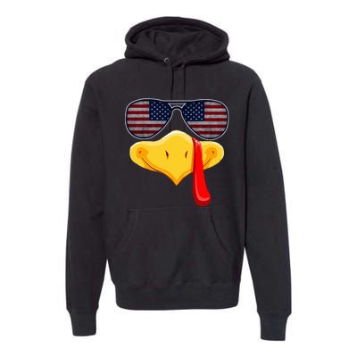 Turkey Face with Glasses Vintage Usa Flag for Thanksgiving  Premium Hoodie