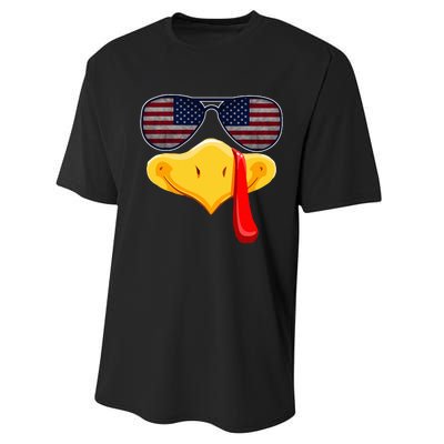 Turkey Face with Glasses Vintage Usa Flag for Thanksgiving  Performance Sprint T-Shirt