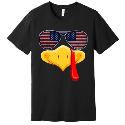 Turkey Face with Glasses Vintage Usa Flag for Thanksgiving  Premium T-Shirt