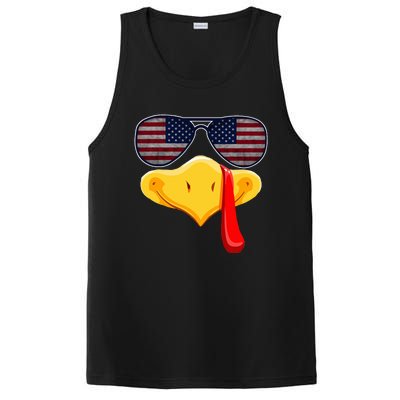 Turkey Face with Glasses Vintage Usa Flag for Thanksgiving  PosiCharge Competitor Tank