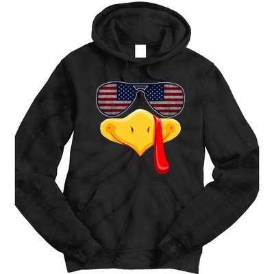 Turkey Face with Glasses Vintage Usa Flag for Thanksgiving  Tie Dye Hoodie