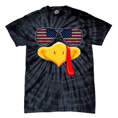 Turkey Face with Glasses Vintage Usa Flag for Thanksgiving  Tie-Dye T-Shirt