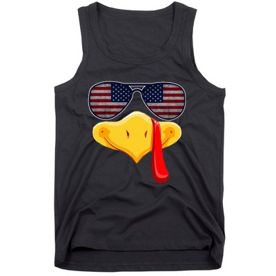 Turkey Face with Glasses Vintage Usa Flag for Thanksgiving  Tank Top