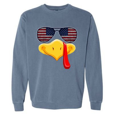 Turkey Face with Glasses Vintage Usa Flag for Thanksgiving  Garment-Dyed Sweatshirt