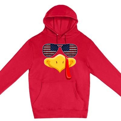 Turkey Face with Glasses Vintage Usa Flag for Thanksgiving  Premium Pullover Hoodie